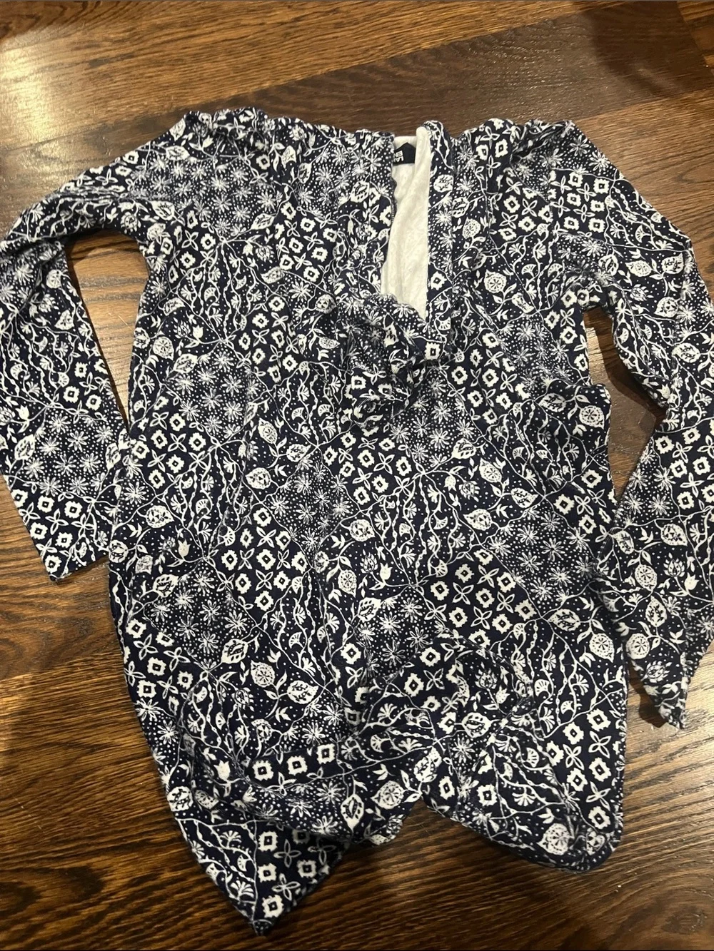 Lands' End Navy and White Printed Hooded Pullover